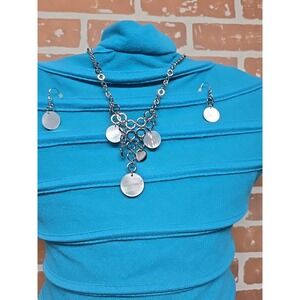 Lia Sophia Silver And Pearl  Statemet 18 Inch Charm Necklace Earring Set